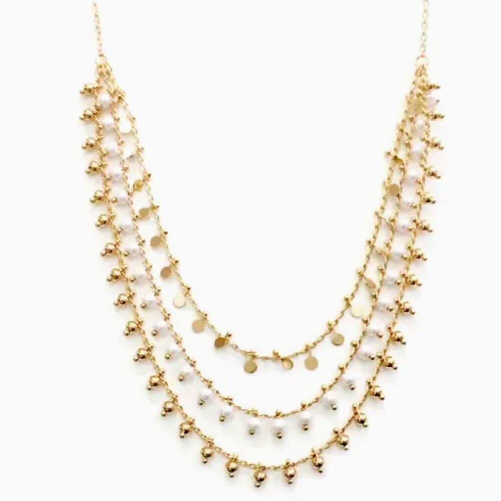 3 Row Beaded Chain Necklace Ball Disk